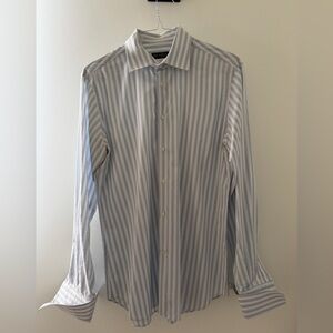 Corneliani Men's White Gray & light blue Striped Dress Shirt